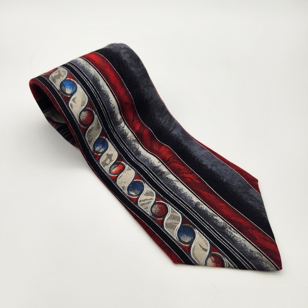 Eurosilk Mens Silk Tie Red Black Abstract Geometric Made in USA Italian Silk